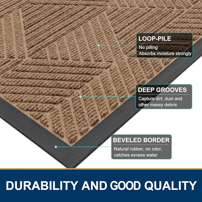Smiry Front Door Mat Outside Entrance, Heavy Duty Sturdy Natural Rubber Doormat, Trap Dirt and Moisture, Easy Clean Low Profile Mats for Indoor Outdoor Entry, Irregular Triangle (71x34, Coffee)