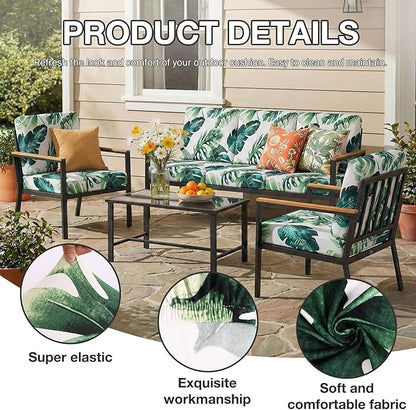 hyha 14Pcs Patio Cushion Covers, Stretch Outdoor Couch Cushion Covers, Washable Outdoor Chair/Sofa Slipcovers for Patio Furniture Cushions Protector with Elastic Bottom(Monstera Deliciosa,Cover Only)
