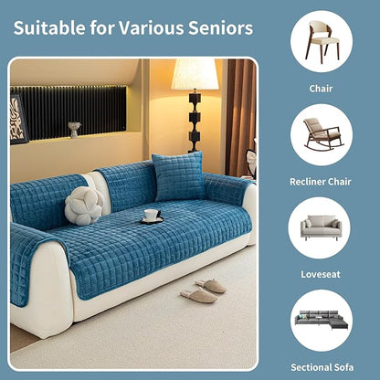 Velvet Couch Cover, Plush Sectional Sofa Cover Washable, Anti Slip Sofa Slipcover for Armrest & Backrest, Furniture Protector Covers for Pets & Kids(1PC, Black, 35.4"×35.4", Single Seater)