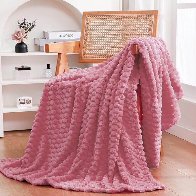 Dusty Pink Throw Blanket 108"×90" inches Gifts for Mom Fuzzy 3D Jacquard Decorative Flannel Fleece Super Soft Plush Cozy Blanket for Couch Sofa Chair Lightweight