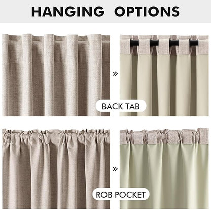 MIULEE 100% Blackout Linen Curtains for Bedroom, Khaki Solid Luxury Decor Thermal Insulation Room Darkening Drapes for Living Room Nursery Back Tab Rod Pocket 42 x 84 Inches, 2 Panels