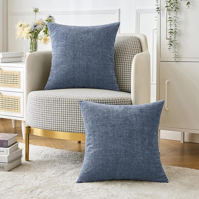 MIULEE Pack of 2 Couch Throw Pillow Covers 20x20 Inch Soft Dark Grey Blue Chenille Pillow Covers for Sofa Living Room Solid Dyed Pillow Cases