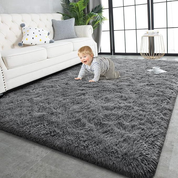 TWINNIS Super Soft Shaggy Rugs Fluffy Carpets, 5x8 Feet, Indoor Modern Plush Area Rugs for Living Room Bedroom Kids Room Nursery Home Decor, Upgrade Anti-Skid Rectangular Fuzzy Rug, Gray