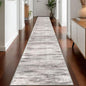 KOZYFLY Modern Abstract Washable Long Runner Rug 2.6x18 Hallway Rug Runner Non-Slip Soft Stair Runner Rugs, Grey/Light Beige/Brown Striped Carpet for Kitchen Entryway Bathroom