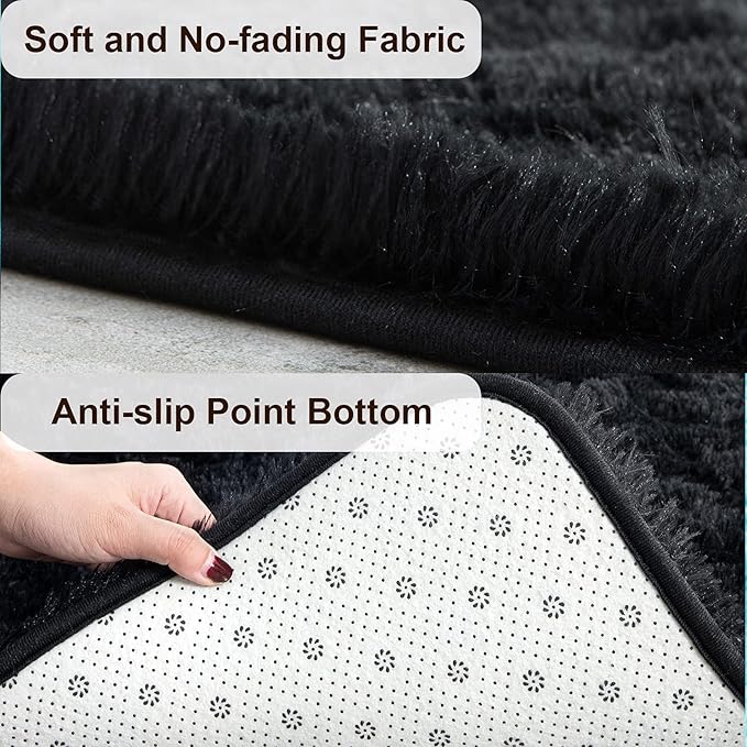 TWINNIS Super Soft Shaggy Rugs Fluffy Carpets 9x12 Feet, Indoor Modern Plush Area Rugs for Living Room Bedroom Kids Room Nursery Home Decor, Upgrade Anti-Skid Fuzzy Rug, Black