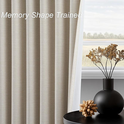 Topfinel Floor to Ceiling Curtains Drapery 108 Inches Long Black Out for Track System with Hooks and Rings, Cream Tan 2 Panel Set Back Tab Pleat Drapes for Track System Living Room 9 FT Length