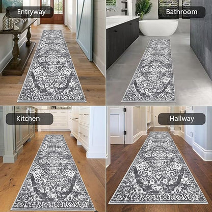 HEBE Hallway Runner Rug 2'8''x8' Washable Vintage Distressed Area Rugs Non Slip Laundry Rug Runner Boho Floor Carpet Runners for Hallways Entryway Laundry Room Kitchen Bathroom