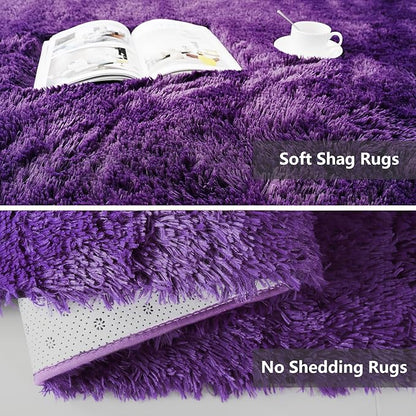 Shag Area Rugs for Bedroom Living Room,4X6 Ultra Soft Purple Fluffy Area Rugs for Dorm, Indoor Carpet Nursery Rugs for Kids Girls Room Home Decor,Purple