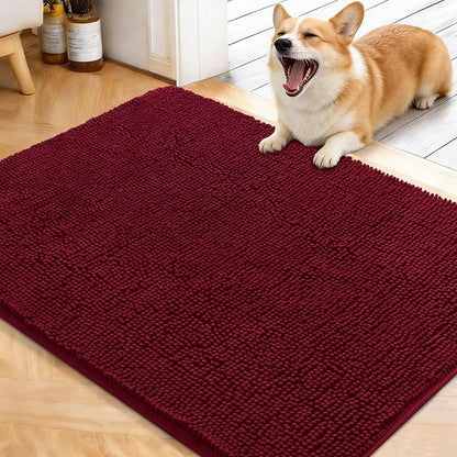OLANLY Dog Door Mat for Muddy Paws 40x32, Absorbs Moisture and Dirt, Absorbent Non-Slip Washable Doormat, Quick Dry Chenille Mud Mat for Dogs, Entry Indoor Entryway Carpet for Inside Floor, Burgundy