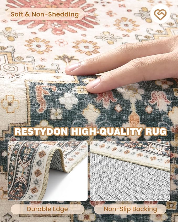 Hallway Runner Rug 2x12, Extra Long Washable Runner Rugs with Rubber Backing, Non Slip Runner, Vintage Rug Runners for Kitchen Laundry Room Entryway (Blue/Red/Multi,2'x12')