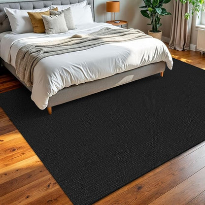 KOZYFLY Washable Area Rug 6x9 ft Rubber Backed Non Slip Rugs for Living Room Braided Cotton Bedroom Rug Woven Office Rugs Indoor Floor Carpets for Dining Bedroom Living Room, Black/Dark Grey