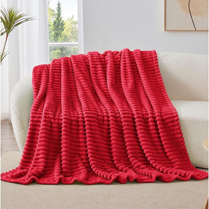 BEDELITE Twin Blanket for Couch & Bed, 300GSM Soft & Warm Fleece Blanket, Decorative and Giftable Striped Red Blankets for Women, Men, 60"x80"
