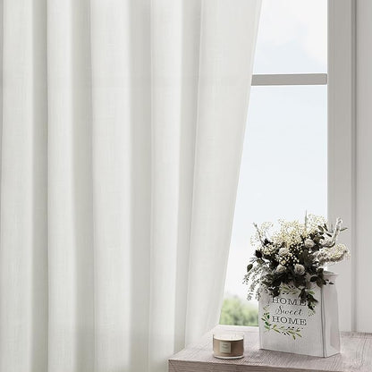 Linen Off White Curtains 135 inch Extra Long for Living Room Back Tab Light Filtering Semi Sheer Drapes Modern Farmhouse Coastal Decor Cotton Textured Curtain for Floor to Ceiling High Window 52x135