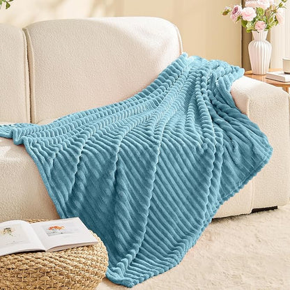 BEDELITE Fleece Blanket Twin Size – 3D Ribbed Jacquard Soft and Warm Decorative Fuzzy Blankets – Cozy, Fluffy, Plush Lightweight Throw Blankets for Couch, Bed, Sofa(Washed Blue, 60x80 inches)