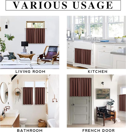 RYB HOME Short Chocolate Brown Blackout Curtains for Small Bedroom Window, Insulating UV Blocking Drapes for Kitchen Cafe Basement, Privacy Tiers for Bathroom Window, Width 42 by Length 36, Set of 2