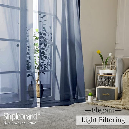 Simplebrand Sheer Curtains 72 Inches Long 2 Panels for Living Room, Dual Rod Pockets Airy Window Treatments Voile Curtains Sheer Panels Lightweight for Front Back Patio Glass Door, Navy, 42" Width