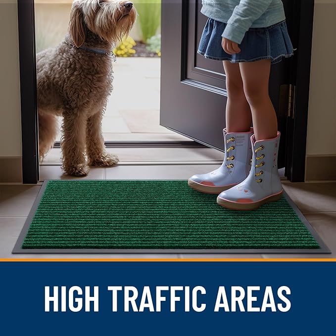 OLANLY Front Door Mat Indoor Outdoor Entrance, Waterproof Heavy Duty Doormat, Fade Resistant, Low Profile, Easy Clean Patio Porch Welcome Floor Mats for Entry, 59x40, Green