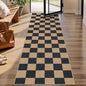 Lahome Colette Checkered Easy Jute Runner Rug, 2x8 Kitchen Rug Non Slip Washable Outdoor Runner for Entryway Indoor, Checkerboard Black Indoor Outdoor Carpet for Hallway 8ft Entry