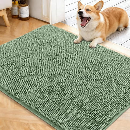 OLANLY Dog Door Mat for Muddy Paws 40x32, Absorbs Moisture and Dirt, Absorbent Non-Slip Washable Doormat, Quick Dry Chenille Mud Mat, Entry Indoor Entryway Carpet for Inside Floor, Olive Green