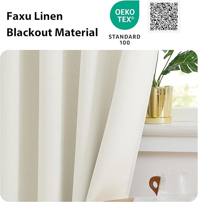 NICETOWN 24 inch Long Blackout Tiers, Farmhouse Grommet Half Window Curtains, Light Block Small Window Valances for Kitchen Cupboard, Covering for Bathroom, W34 x L24, Natural, 2 Panels
