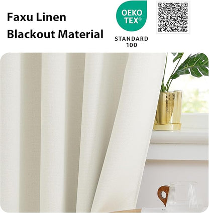 NICETOWN Natural Linen Room Darkening Curtain Valances for, Grommet Faux Linen Blend Short Curtains Thermal Insulated Window Tiers for Kitchen Over Sink, W52 x L30, Set of 2