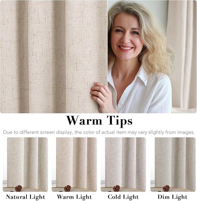 H.VERSAILTEX Linen Blackout Curtains Durable Thick Textured Linen Look 100% Blackout Patio Door Curtain Anti Rust Grommet Extra Wide Sliding Door Curtain Panel, Natural，W100 x L108 inch (Pack of 4)