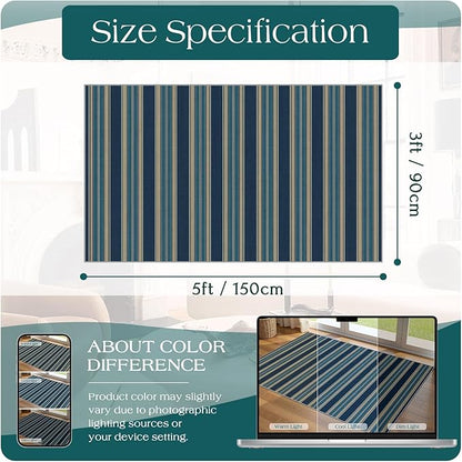 3x5 Striped Entry Rug - Small Washable Indoor Outdoor Mats for Front Door Non-Slip Porch Rug Navy Blue Coastal Throw Rugs for Bedroom Entryway Kitchen Office Welcome Layer Doormat Decor