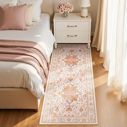 Area Rugs 2'x6' Runner Rug Non Slip Washable for Kitchen Hallway Bedroom Beside Laundry Room Bathroom Rug, Floor Carpet, Light Pink Colorful