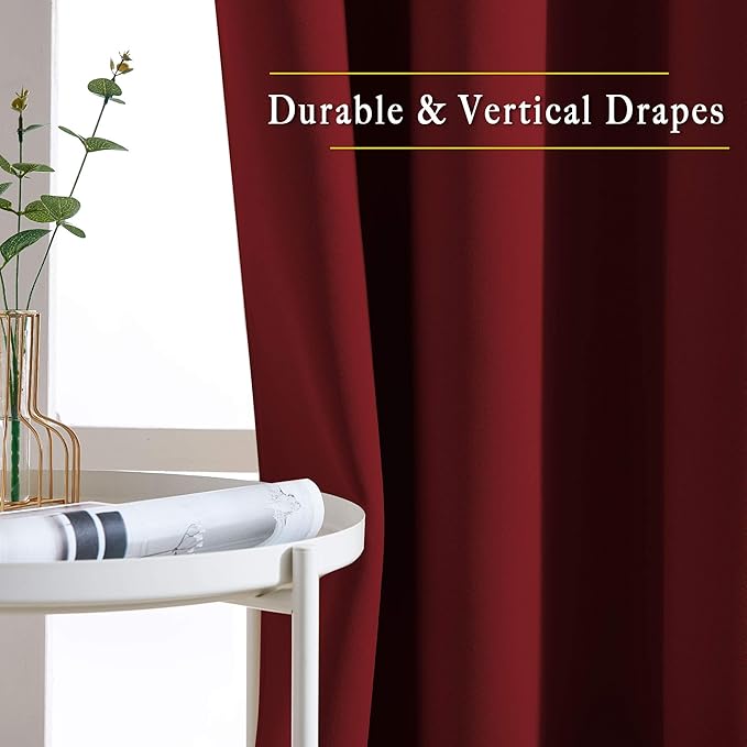 NICETOWN Blackout Curtain Panel Grommet - Home Decorations Thermal Insulated Solid Grommet Top Blackout Living Room Panels/Drapes for Gift (Burgundy Red, 1 Pair, 66 x 72-Inch)