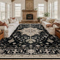 Area Rugs 10'x12' Washable Non-Slip, Floral Vintage Distress Print Pattern Medallion Carpet for Living Room Bedroom Dining Room, Black Brown Neutral Dark Tan