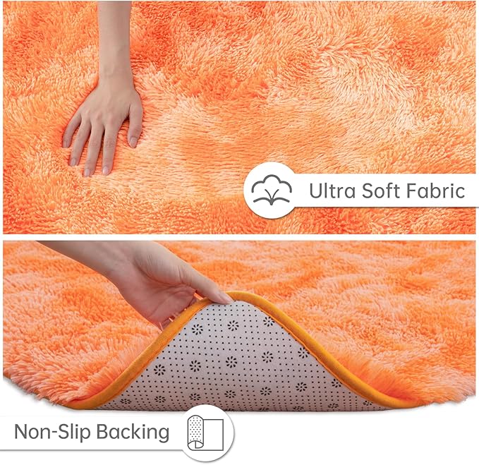Goideal Fluffy Rug for Bedroom Living Room, 3x5 Orange Area Rugs, Faux Fur Shag Modern Carpet Ultra Soft Girls Boys Room Home Decor, Tie-Dyed