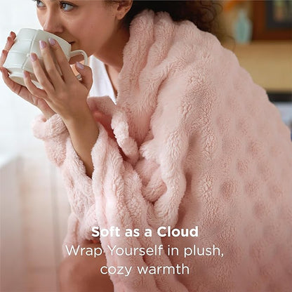 Bedsure 3D Fleece Bubble Blanket for Couch - GentleSoft Pink Throw Blanket for Sofa Bed Room Decor - Luxury Soft Cozy Spring Gifts for Kids Girls, Lightweight, Crystal Pink, 50"×60"