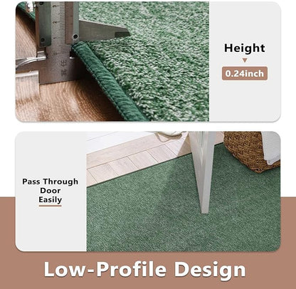 FinRèc Low Pile 6x9 Washable Area Rugs for Bedroom Living Room, Thin Rug Solid Color, Non-Slip Carpet Indoor for Home Decor (Green)
