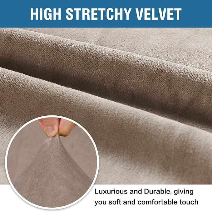 H.VERSAILTEX Stretch Velvet Sofa Covers for 3 Cushion Couch Covers Furniture Protector Soft with Non Slip Elastic Bottom, Crafted from Thick Comfy Rich Velour (Large Sofa 90"-97", Taupe)