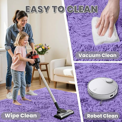 8x10 Area Rugs for Living Room Rug: Soft Fluffy Shag Purple Rugs for Bedroom, Non-Slip Large Fuzzy Plush Rug Indoor Floor Carpet for Nursery Kids Boys Girls Room, Dorms, Playroom, Modern Home Decor