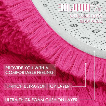 OLANLY Hot Pink Round Rugs for Bedroom - Machine Washable, 5 ft Circle Area Rugs for Living Room, Soft and Fluffy Shaggy Carpet for Teen Girls and Boys, Nursery Rooms, Dorms, Home Decor Aesthetic