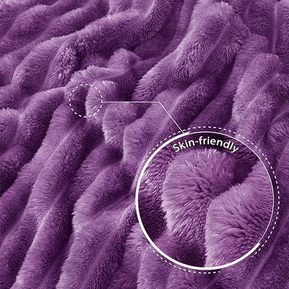 Exclusivo Mezcla Twin Size Flannel Fleece Blanket, Super Soft Striped Jacquard Bed Blanket, Lightweight Fuzzy Cozy for All Seasons, 60x80 Inches, Purple