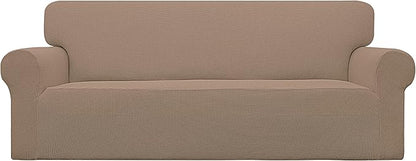 Easy-Going Stretch Sofa Slipcover 1-Piece Sofa Cover Furniture Protector Couch Soft with Elastic Bottom for Kids, Polyester Spandex Jacquard Fabric Small Checks (Sofa, Camel)
