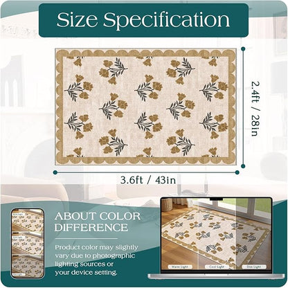 Floral Outdoor Rug - 28" x 43" Front Door Mat Indoor Outside Entrance Non-Slip Washable Outdoor Mat Beige Vintage Farmhouse Rug for Entryway Kitchen Bedroom Layered Doormat for Front Porch