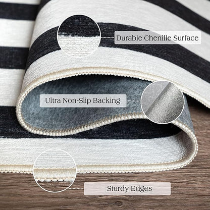 Black and White Striped Entry Rug - 3x5 Ft Washable Indoor Outdoor Front Door Mat Outside Entrance Front Porch Mat Non-Slip Floor Carpet for Bedroom Entryway Kitchen Office Porch Decor
