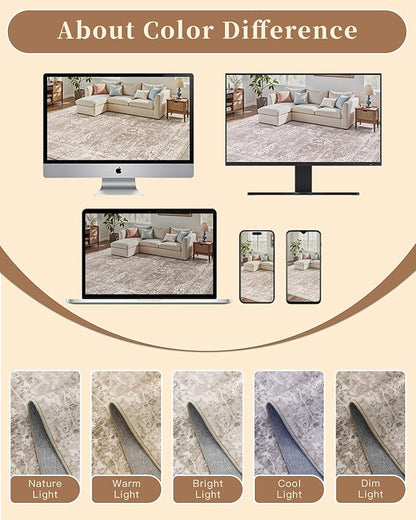 Madane 2x6 Washable Runner Rug Non-Slip, Vintage Kitchen Hallway Rug with Rubber Backing, Soft Low Pile Throw Carpet Runner for Entryway Laundry Bathroom Bedroom Living Room (2 x 6, Brown/Sand)