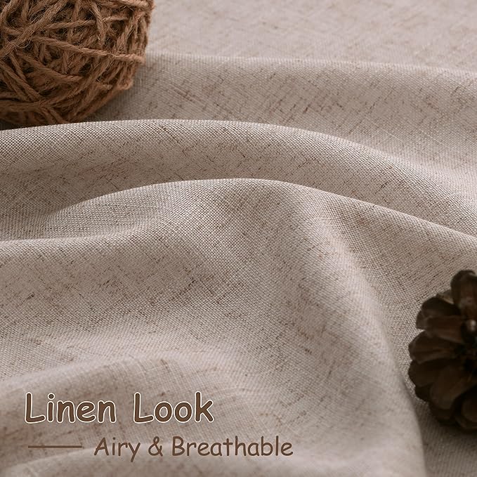 Extra Long Curtain 108 Inches Long 2 Panels Set Back Tab Oatmeal Linen Drapes for Living Room Neutral Farmhouse Light Filtering Semi Sheer Linen Curtains 108 Inch Length for Large Window 9 FT Tall