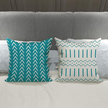 YCOLL Pillow Covers 16x16 Set of 4, Modern Sofa Throw Pillow Cover, Decorative Outdoor Linen Fabric Pillow Case for Couch Bed Car, Aqua Blue