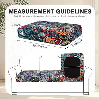 hyha 12Pcs Patio Cushion Covers, Stretch Outdoor Couch Cushion Covers Replacement, Washable Outdoor Chair/Sofa Slipcovers for Patio Furniture Cushions Protector with Elastic Bottom(Paisley,Cover Only)
