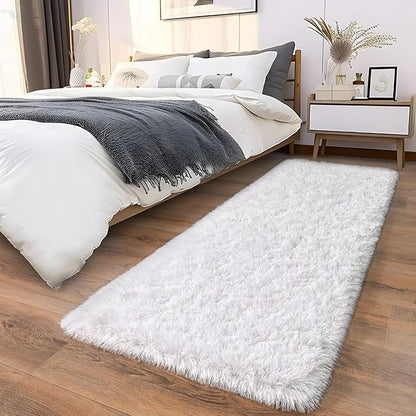 Soft Runner Rugs for Bedroom Hallways, 2x6 White Fluffy Shag Throw Area Rug Non Slip for Bedside Dorm, Long Shaggy Furry Carpet for Nursery Living Room