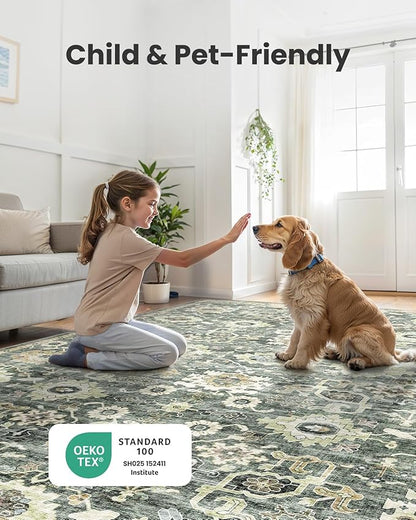AMADA HOMEFURNISHING 5x7 Area Rugs, Washable Living Room Rug Low-Profile with Non-Slip Backing & Durable Edge Binding, Vintage 5x7 Rugs for Living Room, Bedroom, Dining Room
