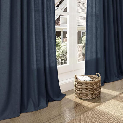 Nanspring Vintage Blue Linen Curtains 108 Inches Long for Living Room Bedroom 2 Panels Set Extra Long Back Tab Drapes Light Filtering Semi Sheer Floor to Ceiling Curtain for Large Windows 52x108