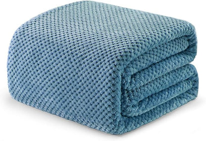 Exclusivo Mezcla Fleece Throw Blanket Extra Large, Super Soft and Warm Blankets for Couch, Sofa and Bed Waffle Textured, Cozy, Fuzzy and Lightweight (Slate Blue, 50x70 Inches)