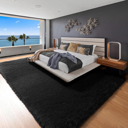 ONASAR Black 8x10 Area Rugs for Living Room, Large Fluffy Shag Bedroom Rug, Ultra Soft Thick Shaggy Floor Big Indoor Carpets for Kids Boys Girls Teen Nursery Dorm Modern Home Decor Aesthetic