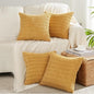 Fancy Homi 4 Packs Mustard Yellow Decorative Throw Pillow Covers 16x16 Inch for Living Room Couch Bed Sofa, Rustic Farmhouse Boho Home Decor, Soft Plush Striped Corduroy Square Cushion Case 40x40 cm